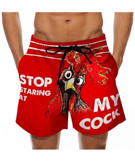 Board Shorts Men Funny Cock Beach Shorts - Stop Staring at My Cock - I AM ON FIRE Today Print Rooster Swim Trunks Pants - J -...