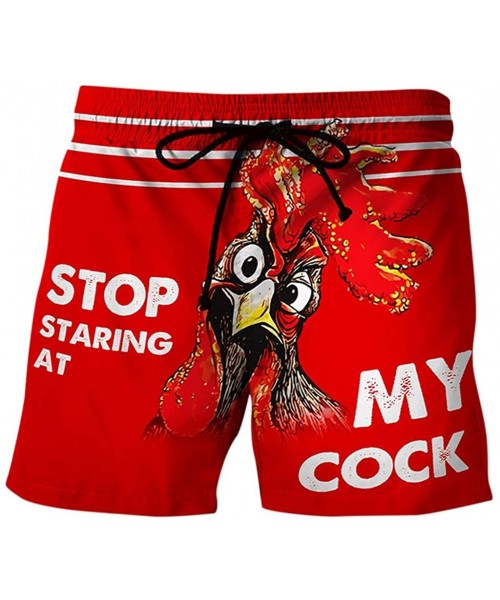 Board Shorts Men Funny Cock Beach Shorts - Stop Staring at My Cock - I AM ON FIRE Today Print Rooster Swim Trunks Pants - J -...