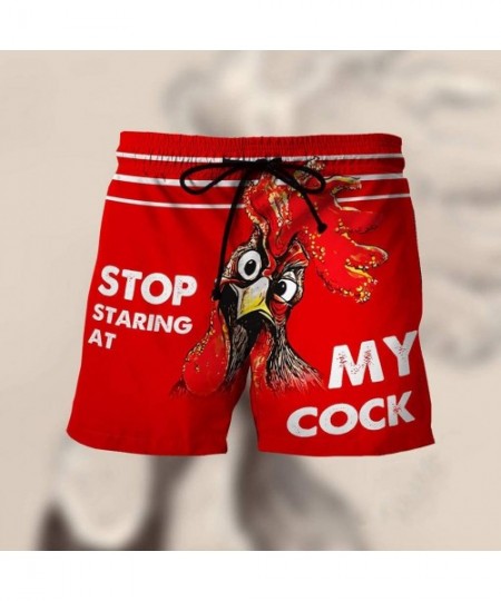 Board Shorts Men Funny Cock Beach Shorts - Stop Staring at My Cock - I AM ON FIRE Today Print Rooster Swim Trunks Pants - J -...