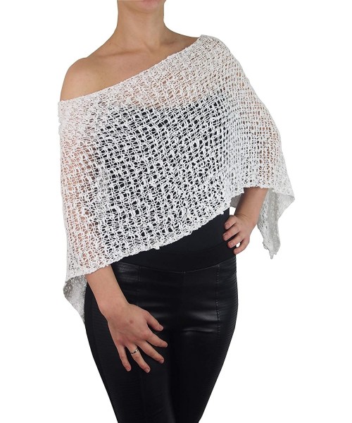 Cover-Ups Ladies Popcorn Crochet Stretch Lace Fish Net Batwing Small Poncho - White - CJ18R3Y4T7K