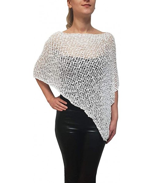 Cover-Ups Ladies Popcorn Crochet Stretch Lace Fish Net Batwing Small Poncho - White - CJ18R3Y4T7K