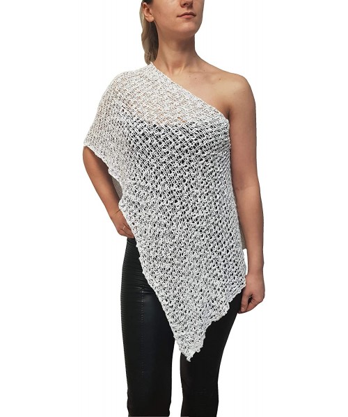 Cover-Ups Ladies Popcorn Crochet Stretch Lace Fish Net Batwing Small Poncho - White - CJ18R3Y4T7K