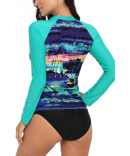 Rash Guards Womens Long Sleeve Printed Rash Guard UV Swim Shirt Sufring Athletic Top - Green Printing - CI18C0Q0ZMX