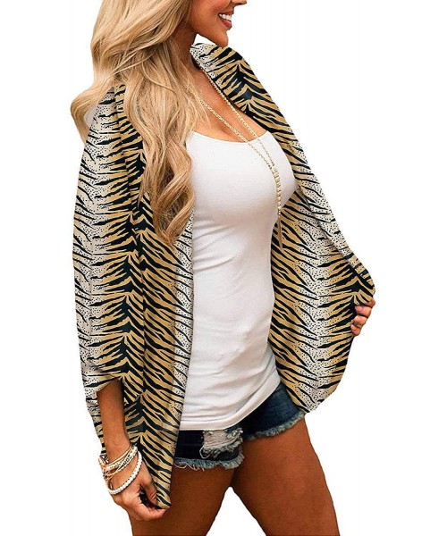 Cover-Ups Womens Summer Casual Sheer Chiffon Kimono Loose Fit Cardigan Capes Blouse Top - Tiger - CF198CL66Q4