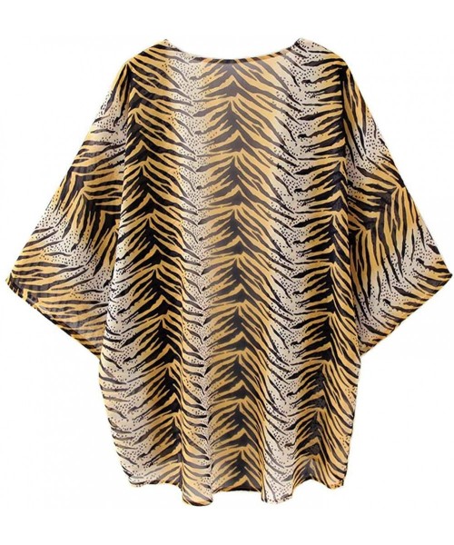 Cover-Ups Womens Summer Casual Sheer Chiffon Kimono Loose Fit Cardigan Capes Blouse Top - Tiger - CF198CL66Q4