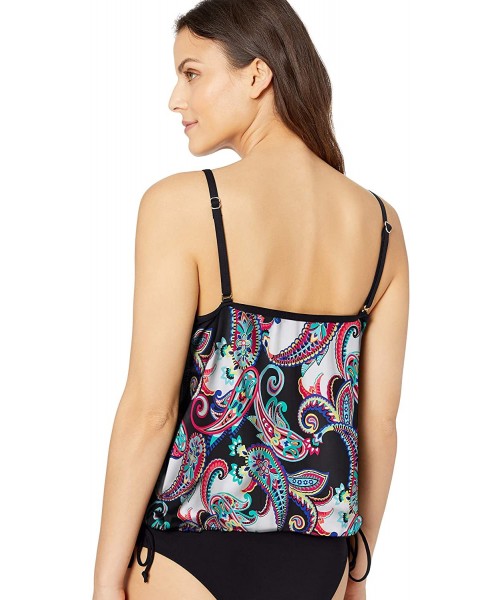 Tankinis Women's Side Tie Tankini Swimsuit Top - Black//Paisley Swirl - C618I3KU5WW