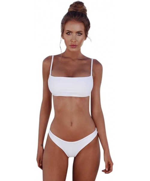 Sets Bikini Set- Womens 2PCS Halter Push-Up Padded Bathing Suits with Cut Out Bottom Swimwear - White - C018DOOS9CM