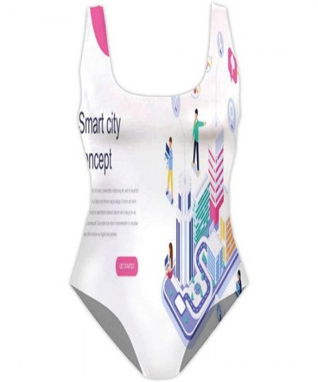 One-Pieces Washington - Landmarks with Cherry Illustration - Washington DC-Women One Piece Swimsuit Swimwear for Surfing Cher...