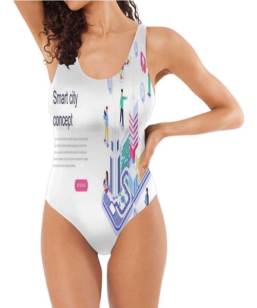 One-Pieces Washington - Landmarks with Cherry Illustration - Washington DC-Women One Piece Swimsuit Swimwear for Surfing Cher...