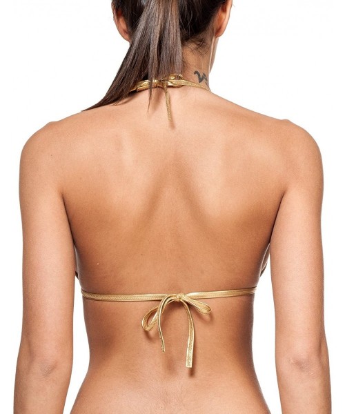 Tops Women's New Liquid or Shiny String Bra Swimsuit Top - Liquid Gold - CL11K5NPTK5