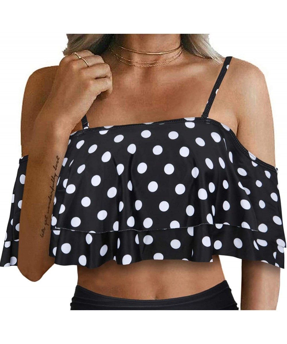 Sets Women Flounce Swimsuit Off Shoulder Ruffled Chic Bikini Tops - Polka Dot-a - CW18YNCGT3Z