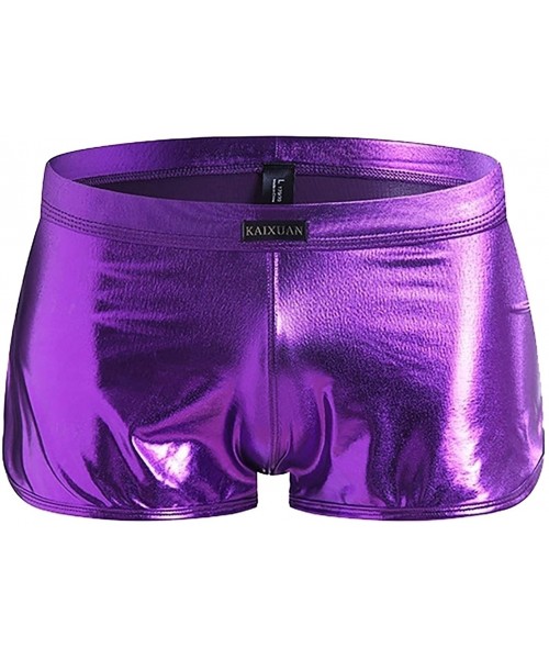 Briefs Men's Metallic Football PU Leather Boxer Liquid Trunk Swimsuit - Purple - C318THQELSE