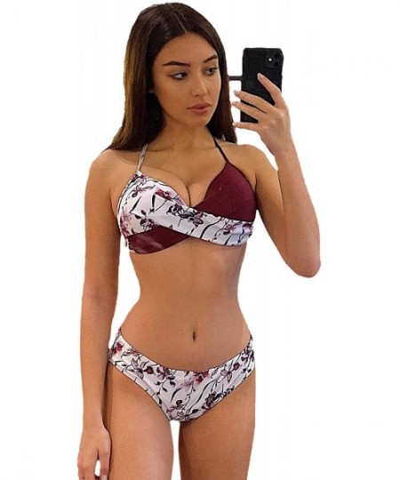 Sets Women's 2 Piece Floral Print Push Up Halter Top and Bikini Sets - Multi - CY195G6LCR0