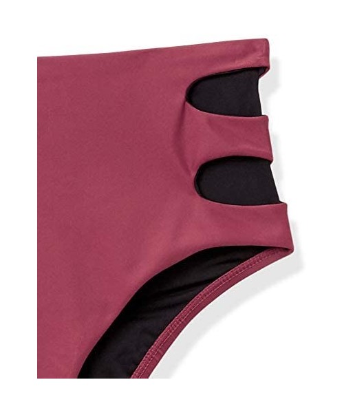 Tankinis Women's Swimwear High Waist Bikini Bottom - Raisin Cut Out Sides - CF185NQONMU