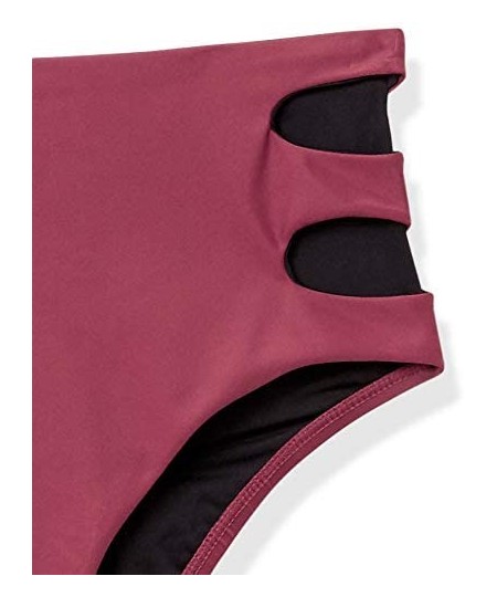 Tankinis Women's Swimwear High Waist Bikini Bottom - Raisin Cut Out Sides - CF185NQONMU