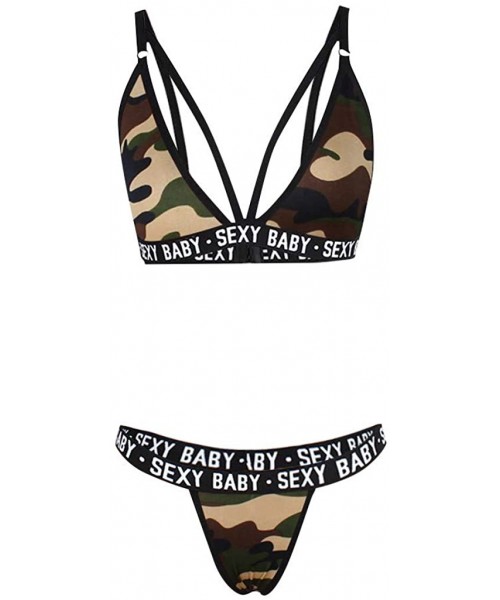 Sets Bikini Bras Set for Women Sexy Women's Lingerie Underwear Sets Camouflage Leopard Two Piece Swimsuits Army Green - C0198...