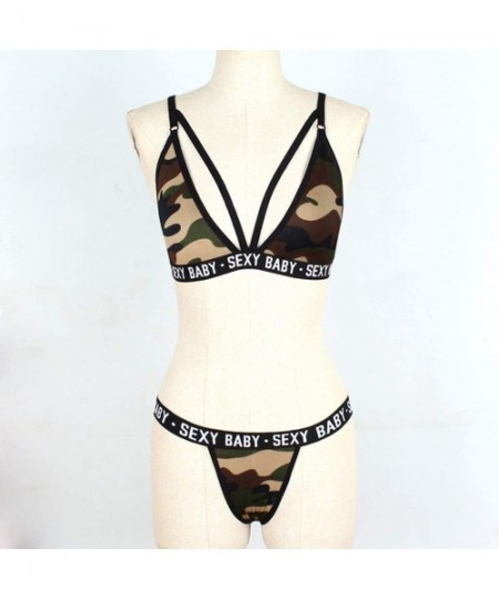 Sets Bikini Bras Set for Women Sexy Women's Lingerie Underwear Sets Camouflage Leopard Two Piece Swimsuits Army Green - C0198...