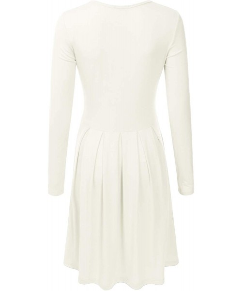 Cover-Ups Women's Long Sleeve Pleated Loose Swing Midi Dress with Pockets (XS-XXL) - Dbd005_ivory - CT196XEX3RM