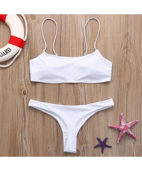 Sets Bikini Set- Womens 2PCS Halter Push-Up Padded Bathing Suits with Cut Out Bottom Swimwear - White - C018DOOS9CM