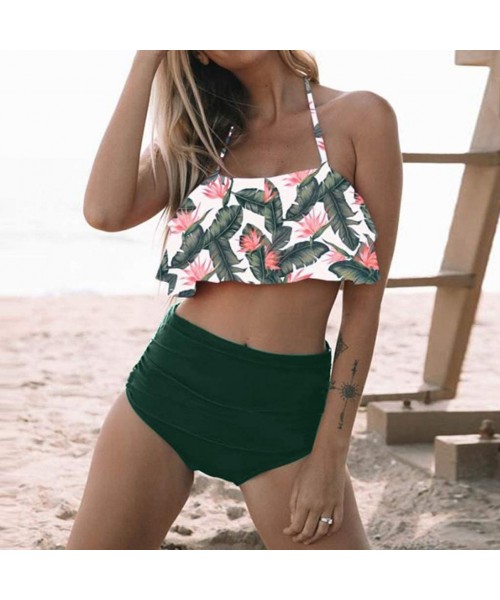 Tankinis Swimsuit for Women Two Pieces Top Ruffled Backless Racerback with High Waisted Bottom Tankini Set - L-army Green - C...