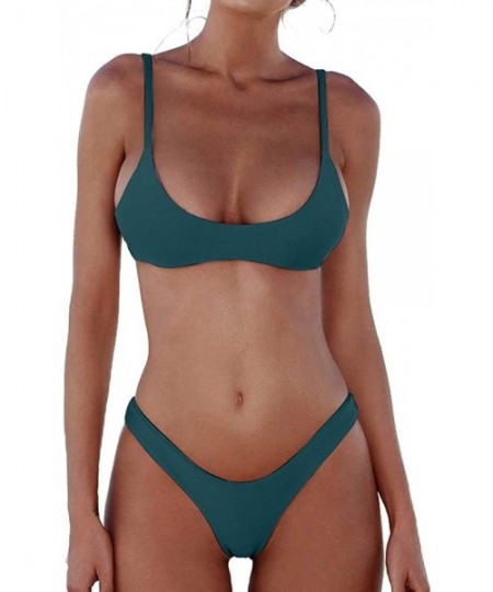 Sets Womens Swimsuits 2 Pcs Brazilian Top Thong Bikini Set High Waisted Bathing Suits for Women Bikini Set Peacock Green - CW...