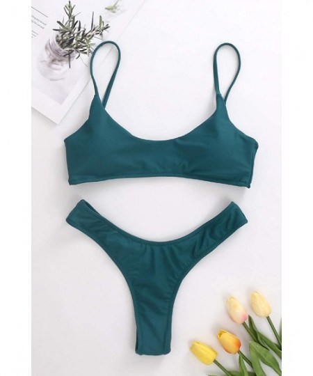 Sets Womens Swimsuits 2 Pcs Brazilian Top Thong Bikini Set High Waisted Bathing Suits for Women Bikini Set Peacock Green - CW...