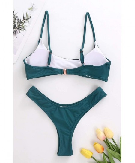 Sets Womens Swimsuits 2 Pcs Brazilian Top Thong Bikini Set High Waisted Bathing Suits for Women Bikini Set Peacock Green - CW...