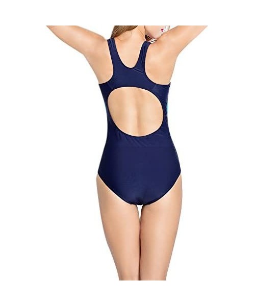 Racing Womens Athletic One Piece Swimsuits Racing Training Sports Bathing Suit - Navy/Rose - C418EGGX9K3