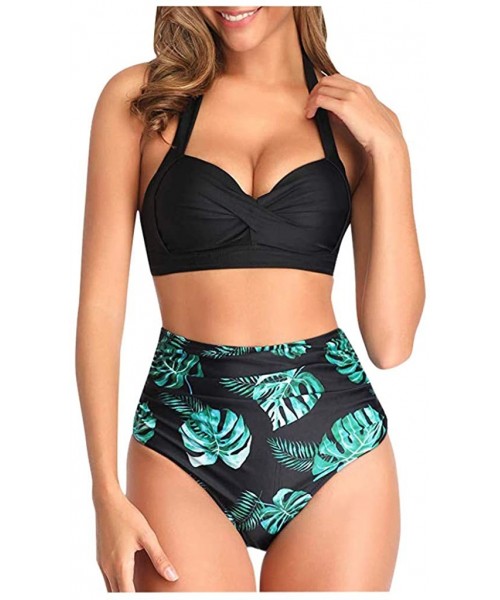 Bottoms Women's Fashion Sling Bandeau Bikini Sets Bathing Suits Two Pieces SFE Summer Tummy Control High Waisted Swimsuit Gre...