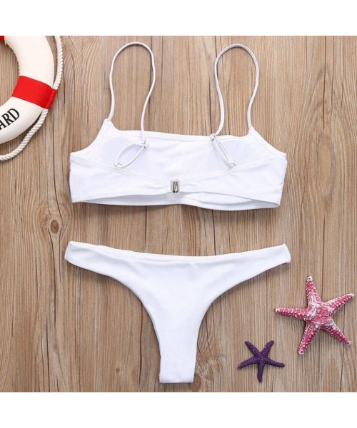 Sets Bikini Set- Womens 2PCS Halter Push-Up Padded Bathing Suits with Cut Out Bottom Swimwear - White - C018DOOS9CM