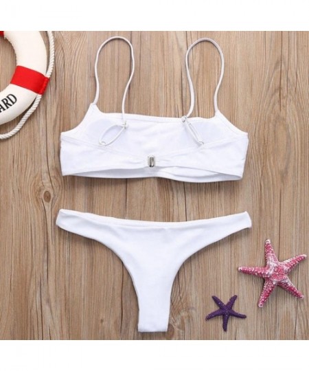 Sets Bikini Set- Womens 2PCS Halter Push-Up Padded Bathing Suits with Cut Out Bottom Swimwear - White - C018DOOS9CM