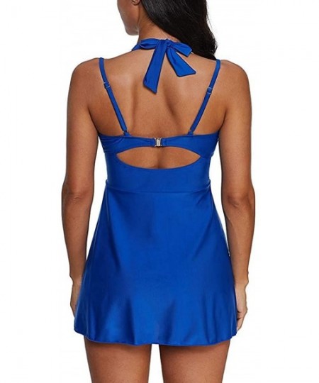 Sets Women Color Block Rainbow Tankini Swim Dress Two Pieces Swimsuit with Boyshorts (M-3XL) - Style2-blue - C318Q8LKEYY