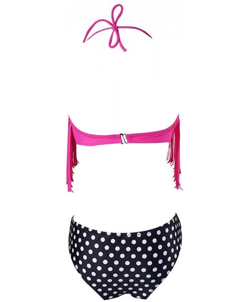 Sets Women Sexy Fringe Bikini Suit Padded Set Floral Swimwear Tassel - Purple Polka Dot - CQ12GRDDXW7