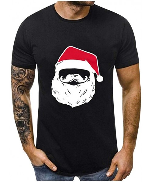 Rash Guards Funny T-Shirts Mens Cool Santa Claus Print Christmas Shirts Short Sleeve O Neck Tee Tops - Black - CP192N4R94I