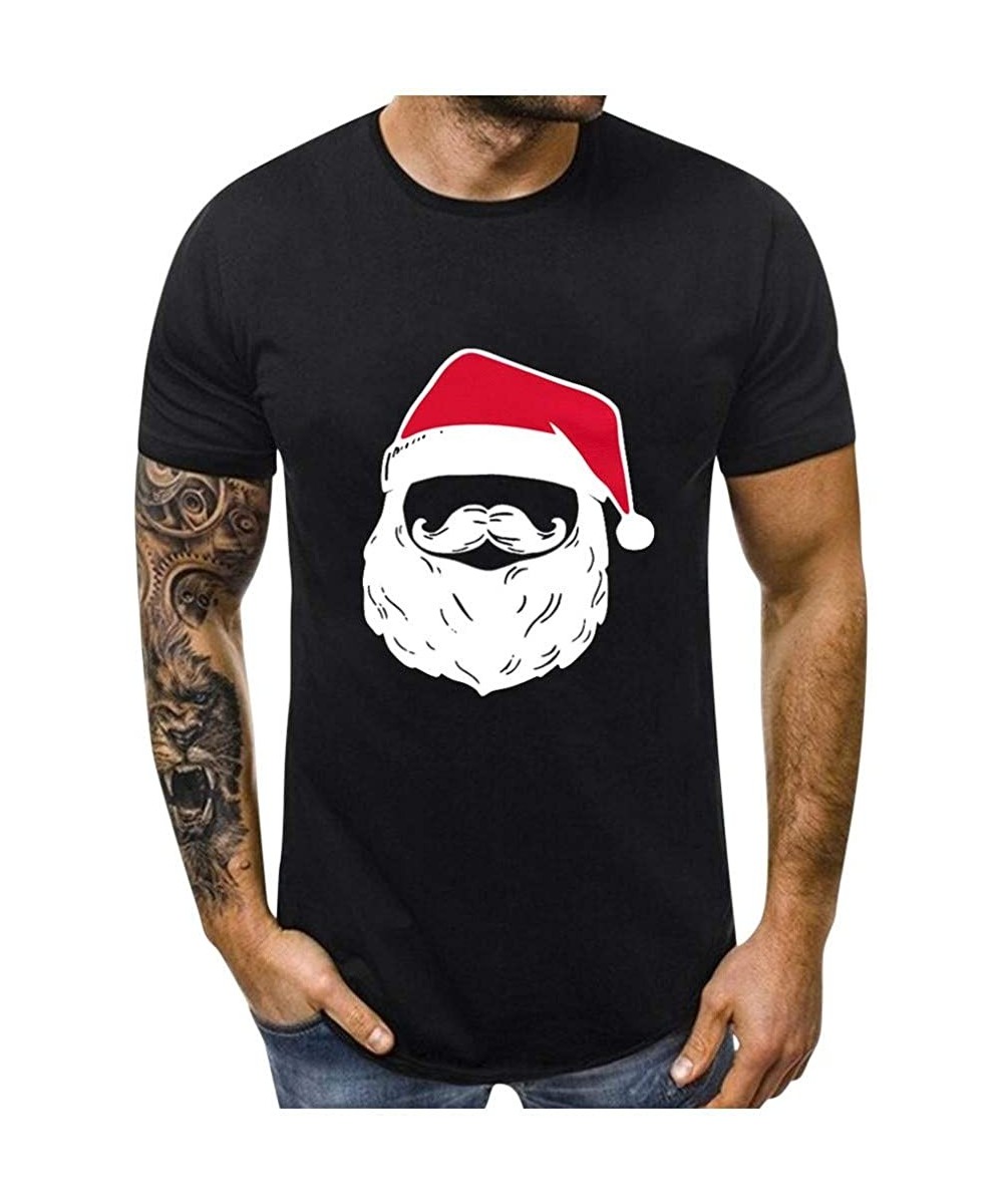 Rash Guards Funny T-Shirts Mens Cool Santa Claus Print Christmas Shirts Short Sleeve O Neck Tee Tops - Black - CP192N4R94I