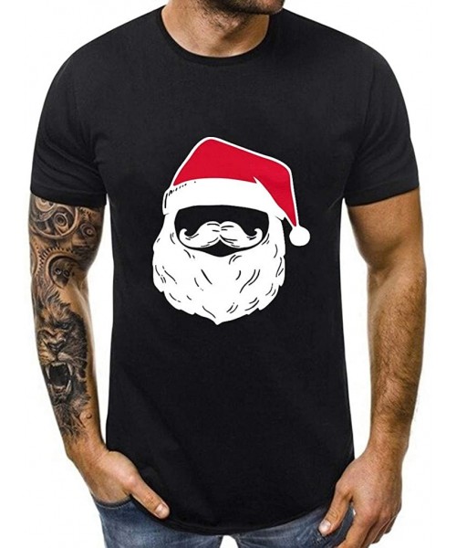 Rash Guards Funny T-Shirts Mens Cool Santa Claus Print Christmas Shirts Short Sleeve O Neck Tee Tops - Black - CP192N4R94I