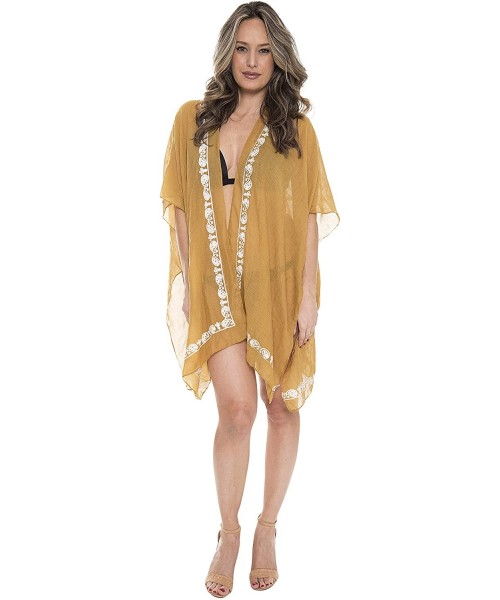 Cover-Ups Women's Summer Solid Color Wrap Topper/Cover-Up/Kimono Open Front Outwear Beachwear Dress Daisy Flower Edge - Jp162...