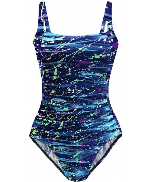 One-Pieces Women's Vintage Padded Push up One Piece Swimsuits Tummy Control Bathing Suits Plus Size Swimwear - Purple Starry ...