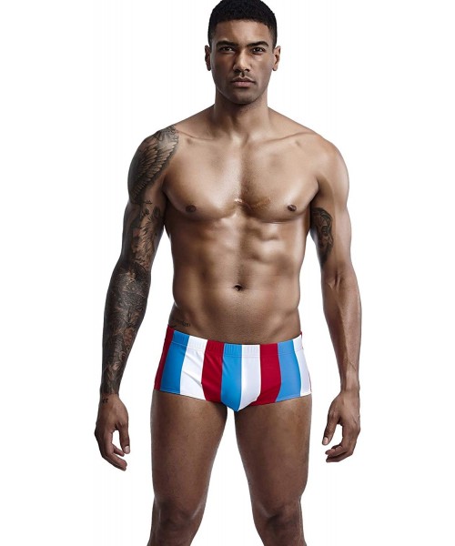 Briefs Mens Low Rise Sexy Surfing Boxer Brief Swimwear - 90807 Red/Blue/White - CM18UA9U8KH