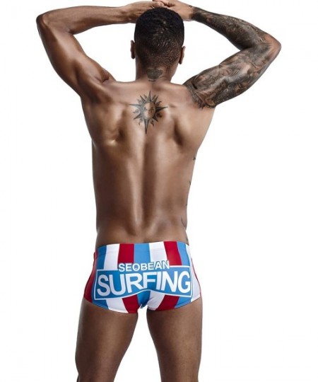 Briefs Mens Low Rise Sexy Surfing Boxer Brief Swimwear - 90807 Red/Blue/White - CM18UA9U8KH