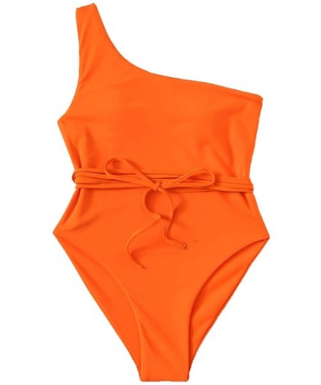 One-Pieces Women's Bathing Suits One Shoulder One Piece Swimsuits Monokini - Orange2 - CB18OA5YSYR