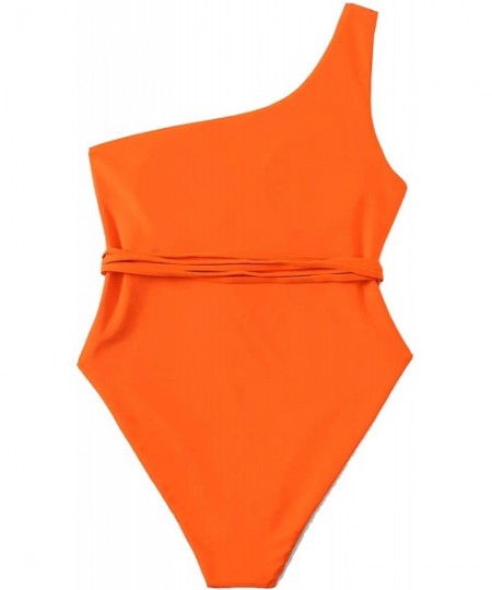 One-Pieces Women's Bathing Suits One Shoulder One Piece Swimsuits Monokini - Orange2 - CB18OA5YSYR