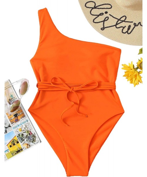 One-Pieces Women's Bathing Suits One Shoulder One Piece Swimsuits Monokini - Orange2 - CB18OA5YSYR