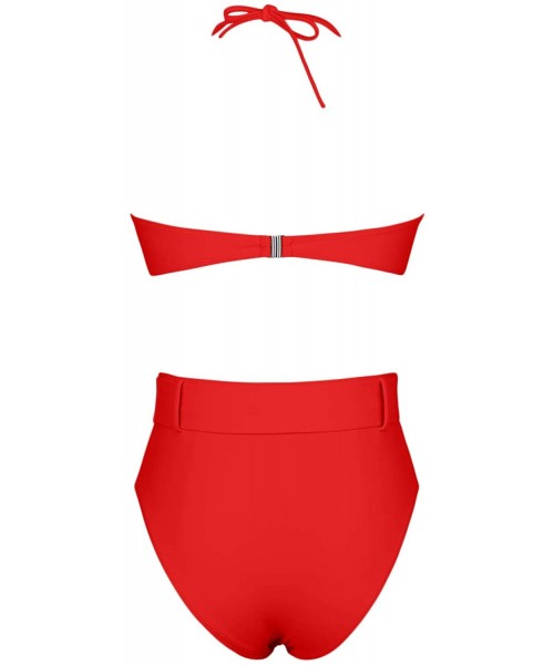 Sets Women's Strapless Tube Top High Waist Bikini Set 2PCS Cheeky Bandeau Swimsuit - Red - CC1944O4E24