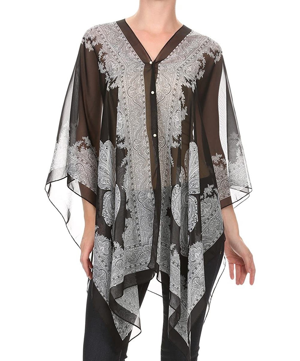 Cover-Ups Womens Paisley Print Kimono Scarf Lightweight Sheer Chiffon Poncho Cover Up - Black - CI12L2239SV