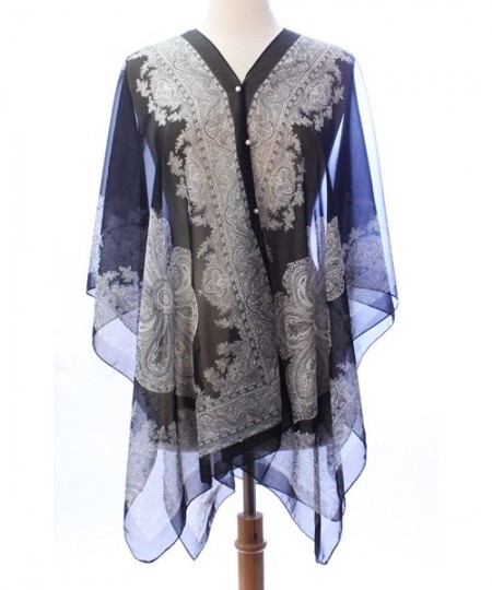 Cover-Ups Womens Paisley Print Kimono Scarf Lightweight Sheer Chiffon Poncho Cover Up - Black - CI12L2239SV