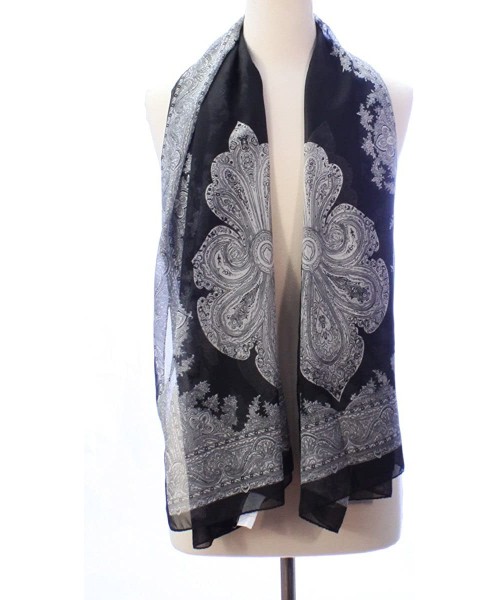 Cover-Ups Womens Paisley Print Kimono Scarf Lightweight Sheer Chiffon Poncho Cover Up - Black - CI12L2239SV