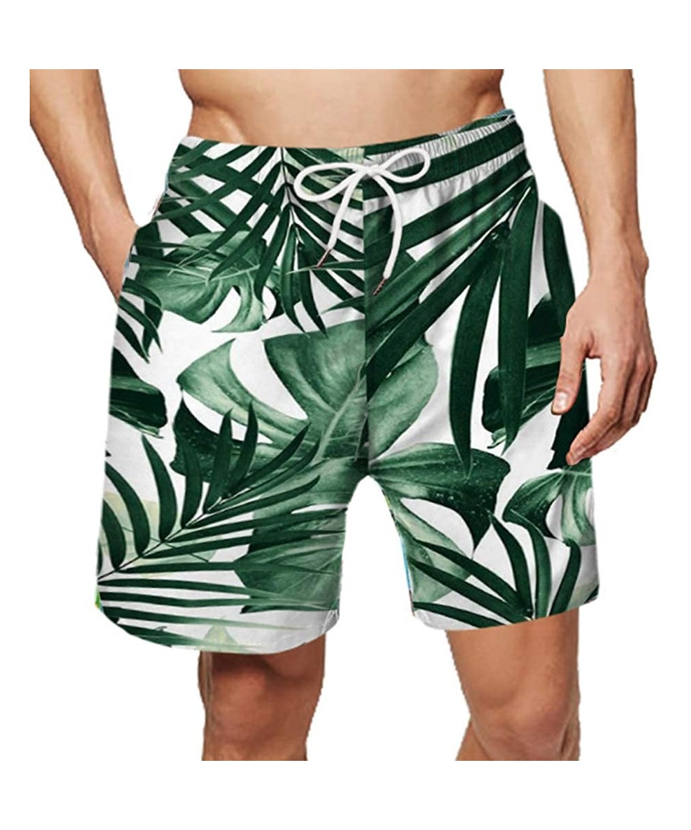 Board Shorts Men's Elastic Waist Tropical Print Swim Trunks Short Dad and Kid Leaf Graphic Drawstring Family Water Shorts - G...