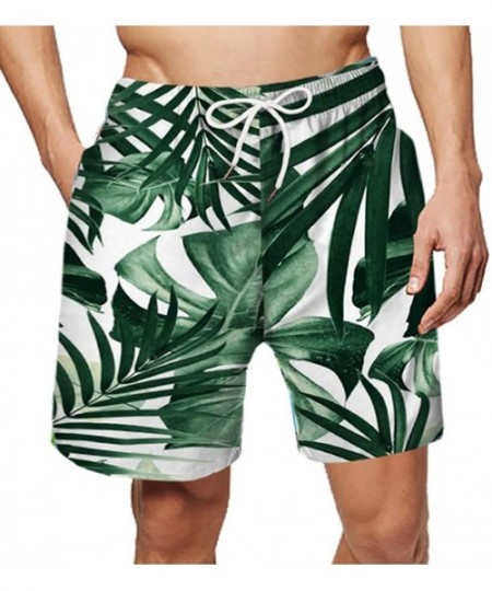 Board Shorts Men's Elastic Waist Tropical Print Swim Trunks Short Dad and Kid Leaf Graphic Drawstring Family Water Shorts - G...