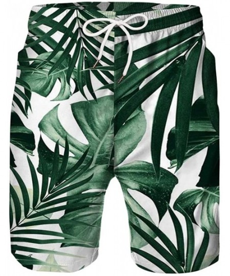 Board Shorts Men's Elastic Waist Tropical Print Swim Trunks Short Dad and Kid Leaf Graphic Drawstring Family Water Shorts - G...